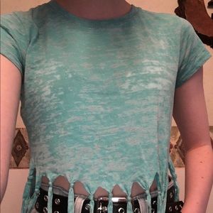 Bright blue frilly crop top